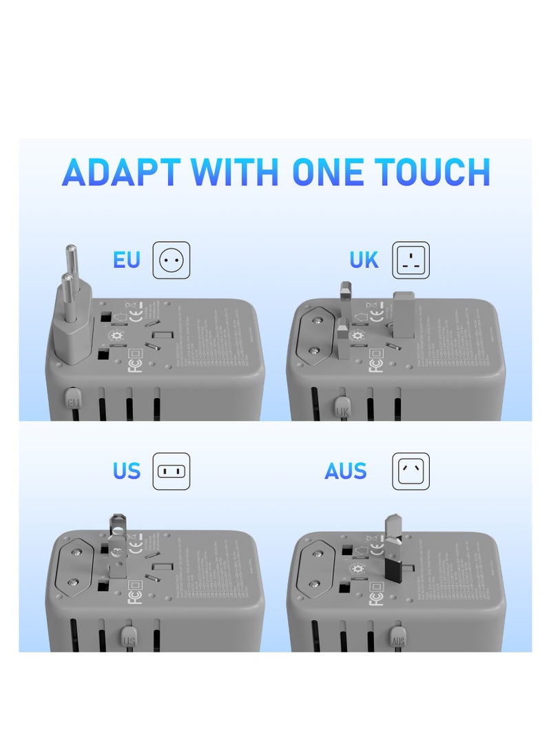 Mezone 100W Universal Adapter, Worldwide Travel Plug Adaptor with 1 USB A and 4 USB C Ports, International Travel Adapter for EU, UK, USA, AU, Power Socket for Multi Countries, Grey  - Image 2