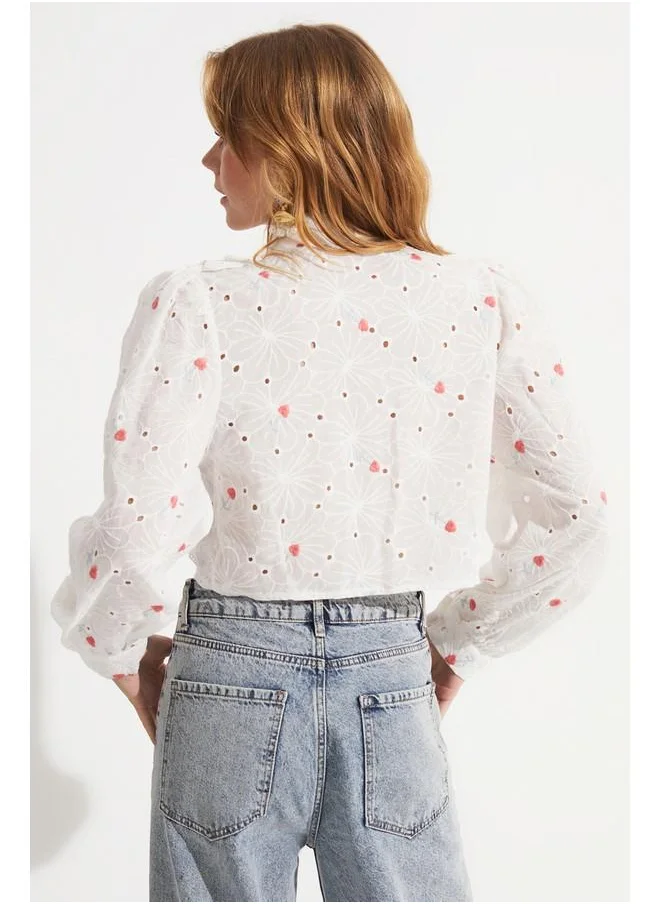 جون June Women Regular Fit Ruffle Detailed Laced 100% Cotton Shirt Fuchsia