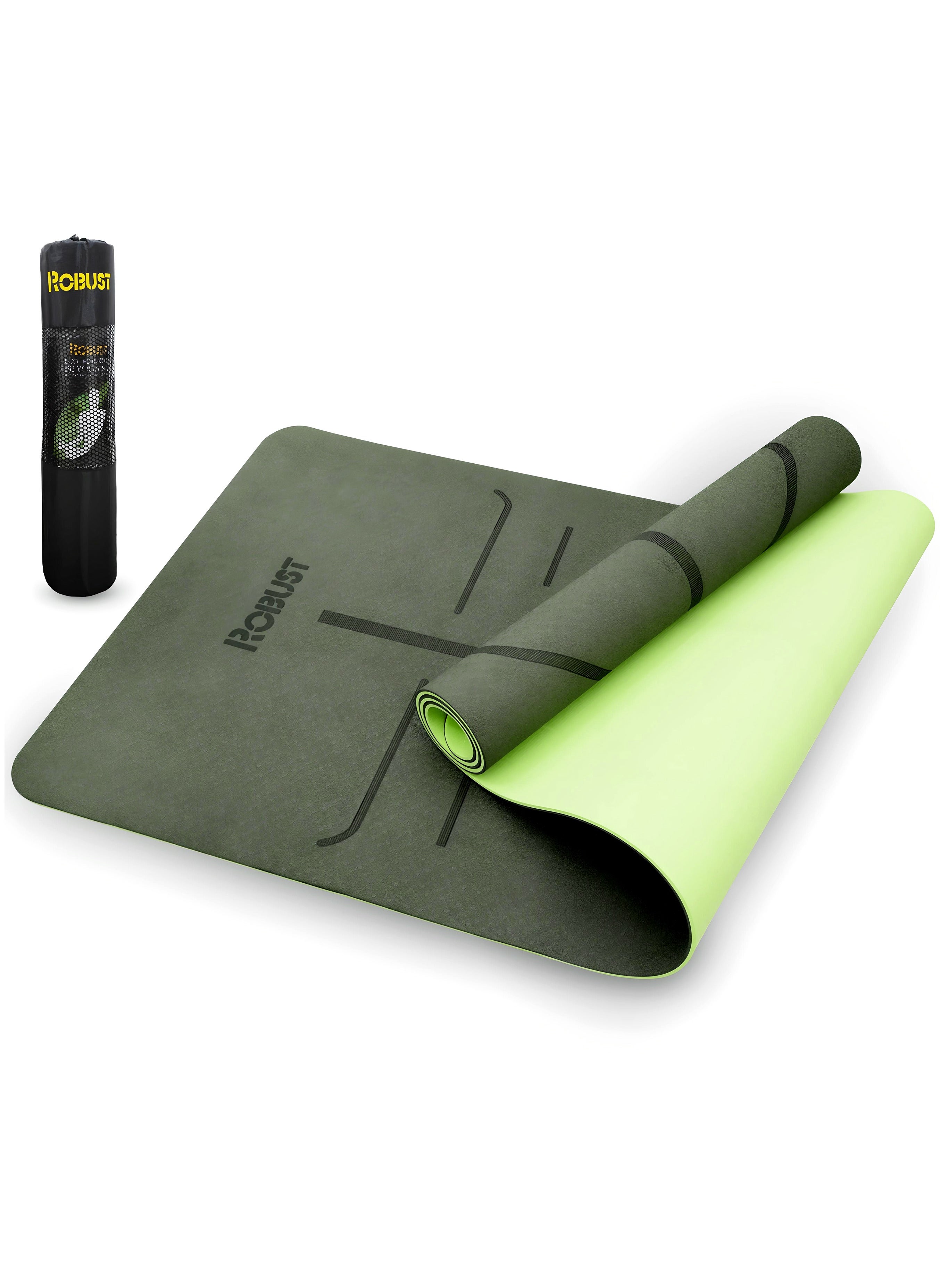 Robust TPE Yoga Mat Double Layer Anti-Slip Eco Friendly Texture surface (Size 183cmx 61cm) SGS Certified Position Liens & Hanging Band, Home/Gym Workout Sports Exercise Sports Mattress - Green 