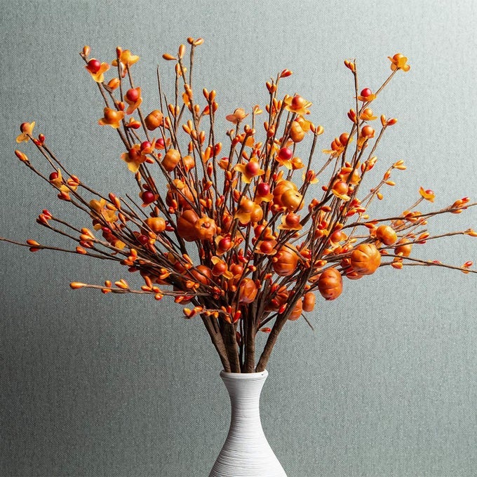 6 PACK FALL BERRY STEMS 17 TALL ORANGE PUMPKIN PICKS FALL BRANCHES FOR VASES CENTERPIECES AUTUMN HARVEST FESTIVAL AND THANKSGIVING DAYORANGE