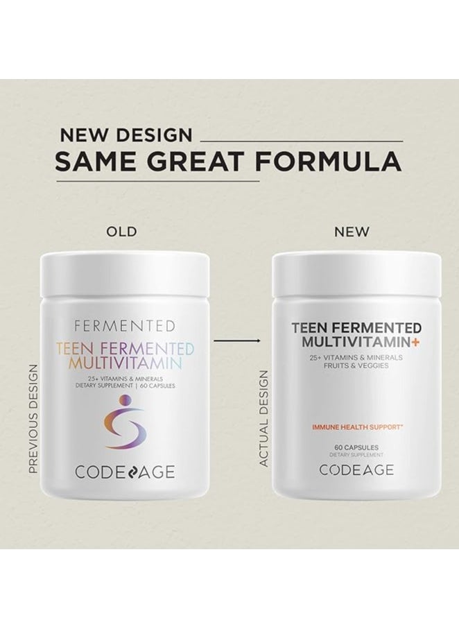 Codeage - Teen Fermented Multivitamin +, 25 + Vitamins Minerals 60 Capsules - Image 1