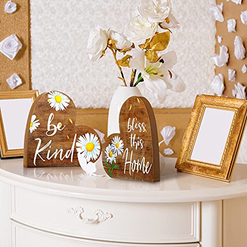 Jetec 2 Pcs Rustic Table Decorations for Living Room Home Farmhouse Table Centerpieces Small Love Wooden Heart Decor for Dining Room Shelf Housewarming Gifts New House Decoration(Daisy Style) - Image 4