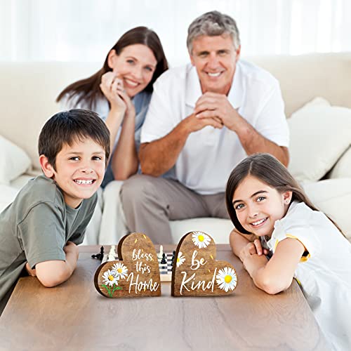 Jetec 2 Pcs Rustic Table Decorations for Living Room Home Farmhouse Table Centerpieces Small Love Wooden Heart Decor for Dining Room Shelf Housewarming Gifts New House Decoration(Daisy Style) - Image 5