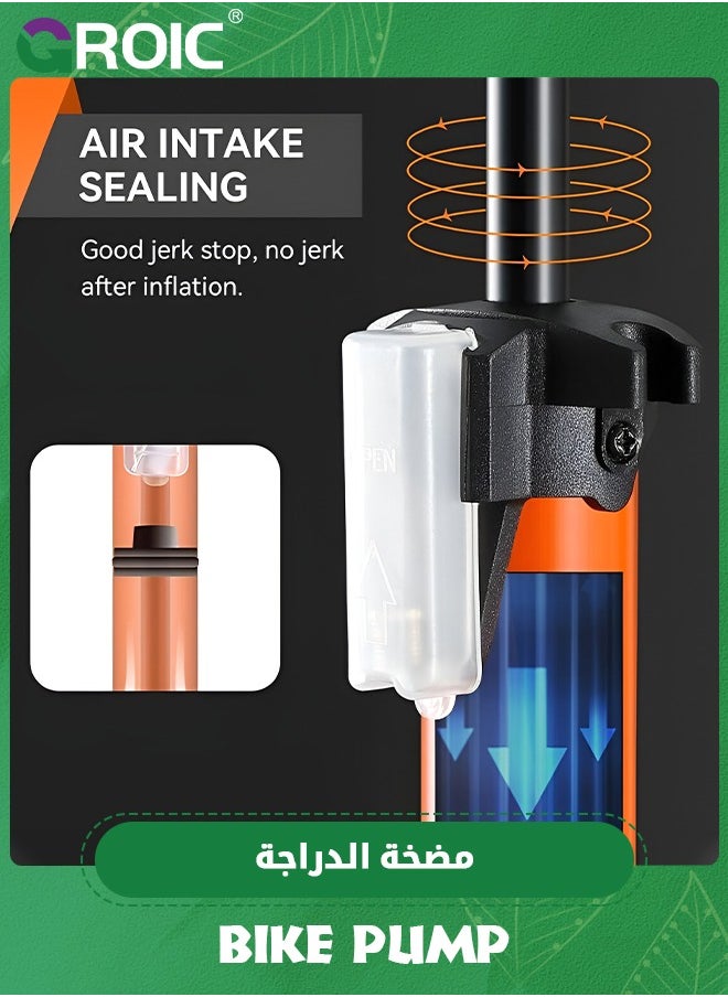 GROIC Bike Pump with Pressure Gauge - Bicycle Air Pump for All Valves - 11 Bar / 160 Psi Bike Floor Pump - Bike Tire Pump for e-Bikes, Mountain Bikes - Bicycle Pump for Presta Valve  - Image 5