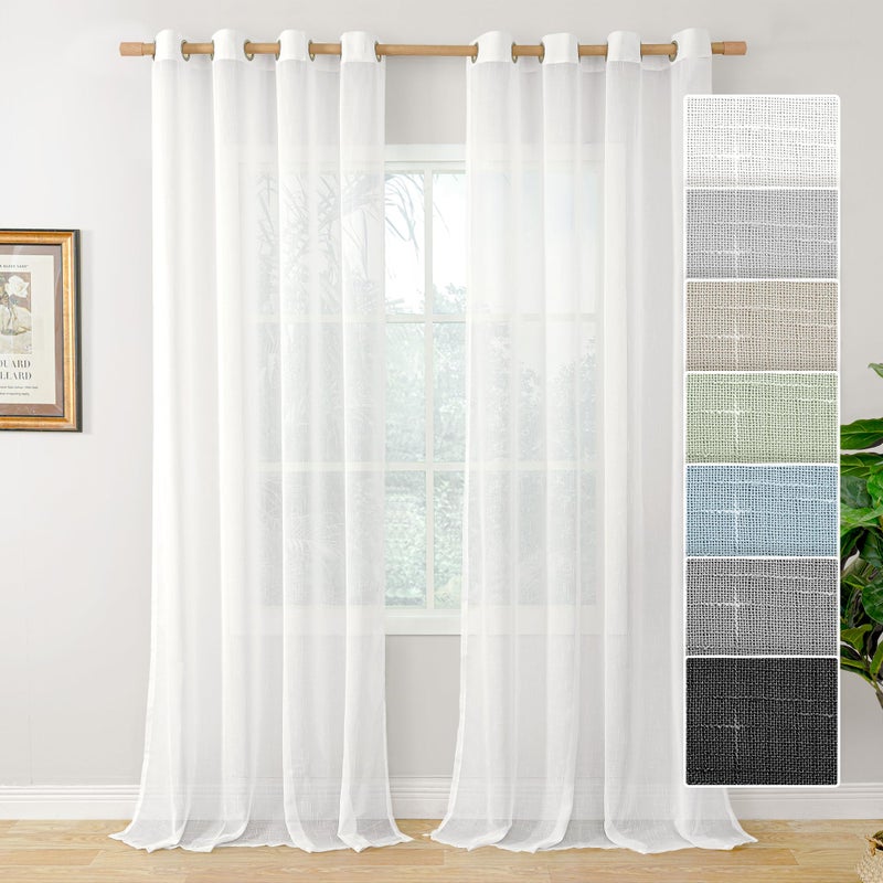 BGment White Sheer Linen Curtains for Living Room 2 Panels Set  Semi Sheer Curtains 95 Inch Length for Bedroom Light Filtering Curtains & Drapes with Grommet  Each 2 Panels  52 x 95 Inch  White - Image 1