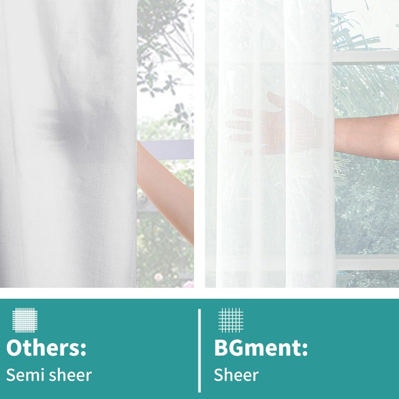 BGment White Sheer Linen Curtains for Living Room 2 Panels Set  Semi Sheer Curtains 95 Inch Length for Bedroom Light Filtering Curtains & Drapes with Grommet  Each 2 Panels  52 x 95 Inch  White - Image 4
