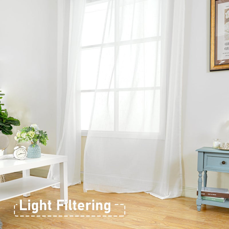 BGment White Sheer Linen Curtains for Living Room 2 Panels Set  Semi Sheer Curtains 95 Inch Length for Bedroom Light Filtering Curtains & Drapes with Grommet  Each 2 Panels  52 x 95 Inch  White - Image 2