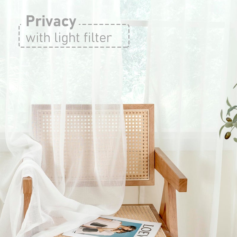BGment White Sheer Linen Curtains for Living Room 2 Panels Set  Semi Sheer Curtains 95 Inch Length for Bedroom Light Filtering Curtains & Drapes with Grommet  Each 2 Panels  52 x 95 Inch  White - Image 5