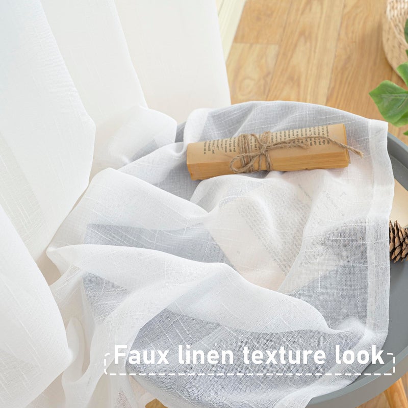 BGment White Sheer Linen Curtains for Living Room 2 Panels Set  Semi Sheer Curtains 95 Inch Length for Bedroom Light Filtering Curtains & Drapes with Grommet  Each 2 Panels  52 x 95 Inch  White - Image 3