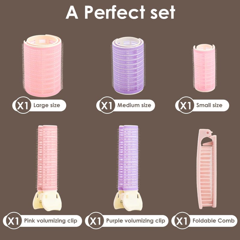 WALLFID Hair Roller Set 6 Pcs for Medium Long Hair, Includes 3 Curling Irons, 2 Volumizing Root Clips, 1 Comb (Volumizing Bangs Curler Set for Women) - Image 2