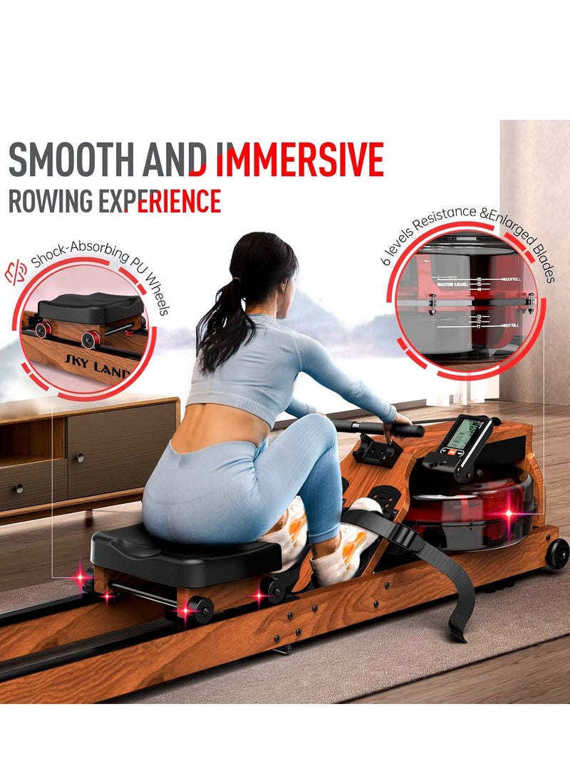 Sky Land - Water Rowing Machine for Home Use| Wooden Water Rowing Machine with 14L Water Capacity, 130kg Weight Capacity with Bluetooth Function, FS App, iPad Holder - Image 1