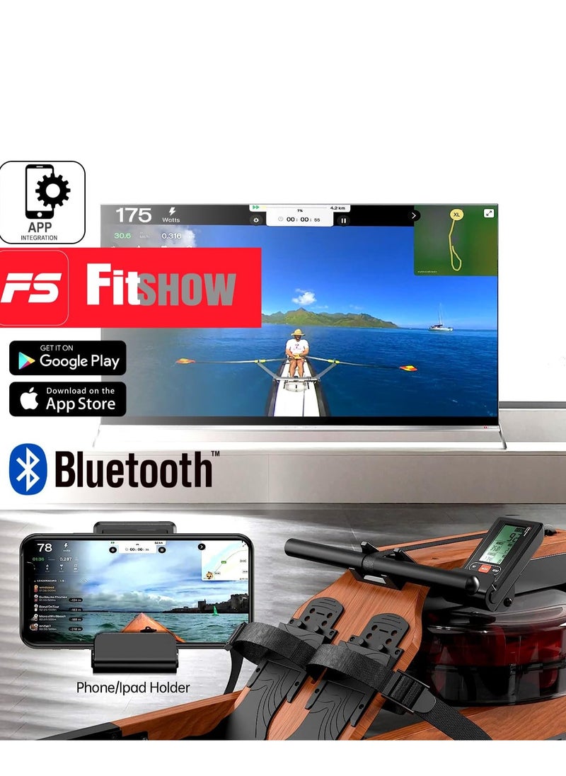 Sky Land - Water Rowing Machine for Home Use| Wooden Water Rowing Machine with 14L Water Capacity, 130kg Weight Capacity with Bluetooth Function, FS App, iPad Holder - Image 1