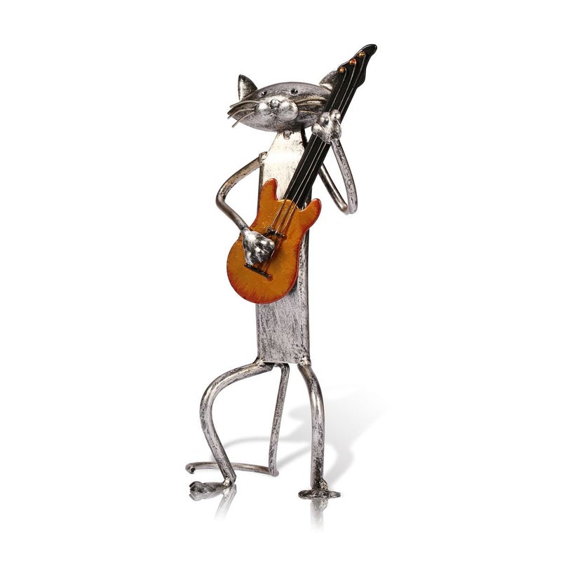 TOOARTS Too-arts A Playing Guitar Cat Metal Sculpture Iron Statue Handwork Handicrafts, 3 Funny Design - Image 1