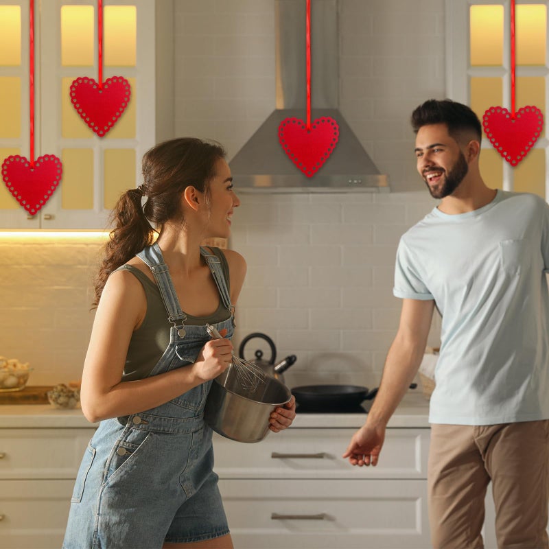 Syhood 8 Pcs Valentines Felt Heart Ornaments for Cabinet 8.3 Inch Cabinet Heart Decor Valentines Day Felt Hanging Big Pink Red Decorations for Kitchen Door Porch Wall Window Mantel (Red,Pink) - Image 5
