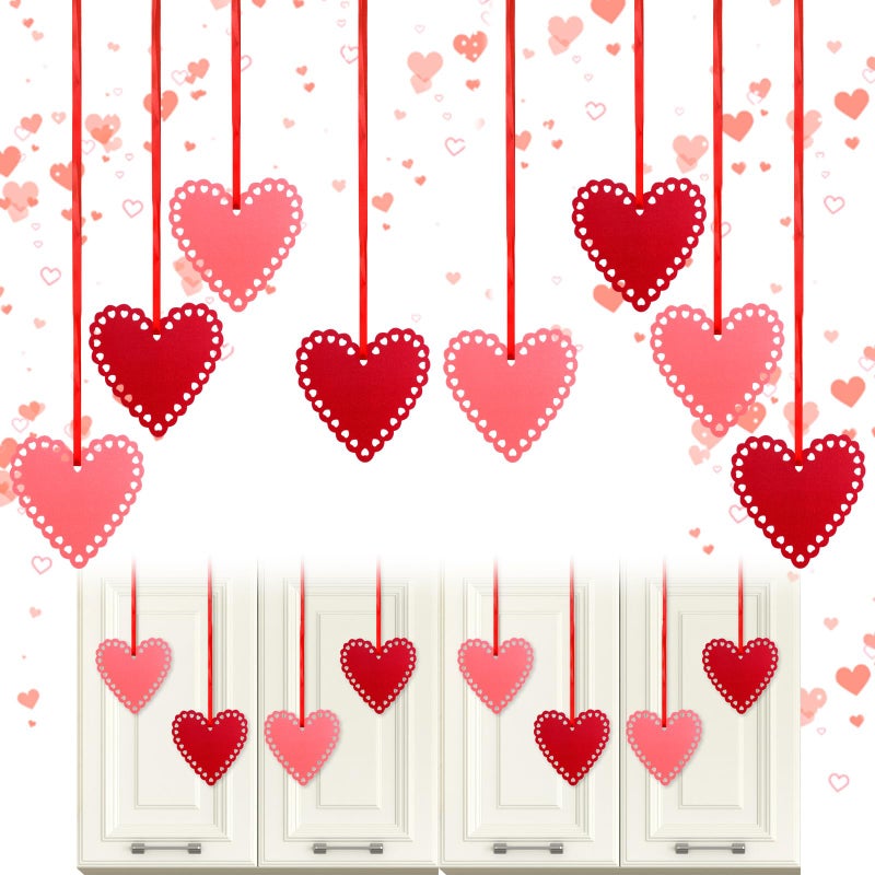 Syhood 8 Pcs Valentines Felt Heart Ornaments for Cabinet 8.3 Inch Cabinet Heart Decor Valentines Day Felt Hanging Big Pink Red Decorations for Kitchen Door Porch Wall Window Mantel (Red,Pink) - Image 1