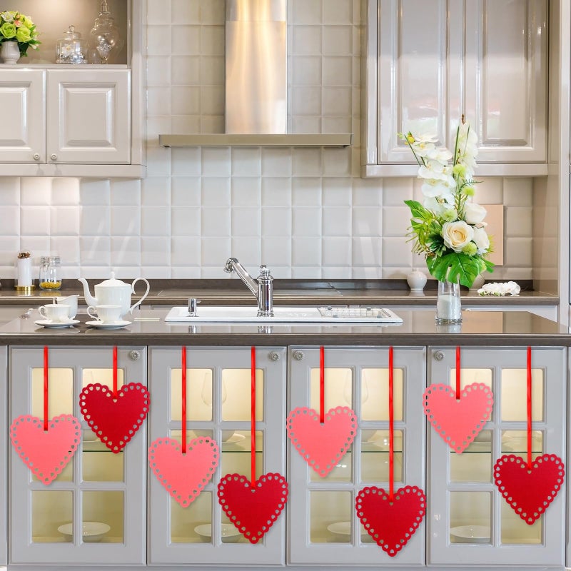 Syhood 8 Pcs Valentines Felt Heart Ornaments for Cabinet 8.3 Inch Cabinet Heart Decor Valentines Day Felt Hanging Big Pink Red Decorations for Kitchen Door Porch Wall Window Mantel (Red,Pink) - Image 3