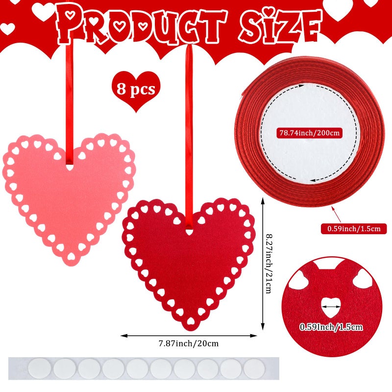 Syhood 8 Pcs Valentines Felt Heart Ornaments for Cabinet 8.3 Inch Cabinet Heart Decor Valentines Day Felt Hanging Big Pink Red Decorations for Kitchen Door Porch Wall Window Mantel (Red,Pink) - Image 2