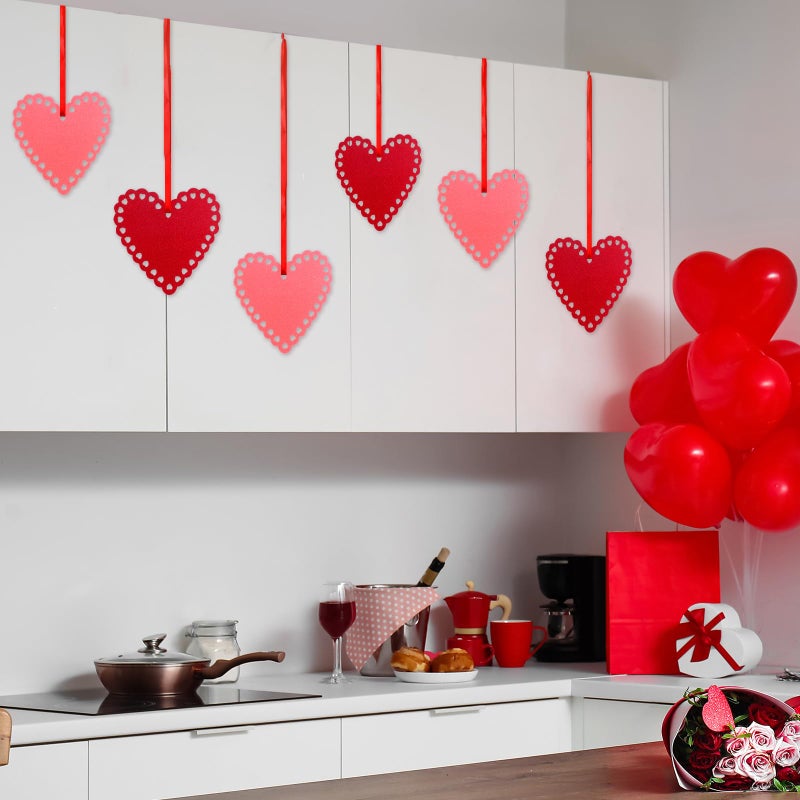 Syhood 8 Pcs Valentines Felt Heart Ornaments for Cabinet 8.3 Inch Cabinet Heart Decor Valentines Day Felt Hanging Big Pink Red Decorations for Kitchen Door Porch Wall Window Mantel (Red,Pink) - Image 4