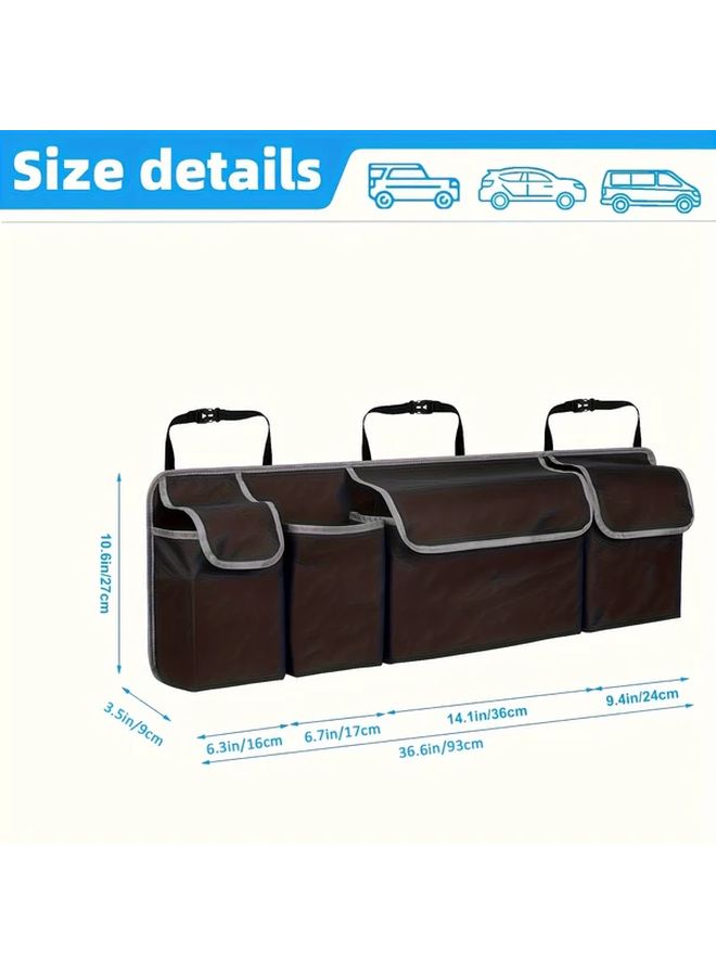 Black Oxford Fabric Car Trunk Organizer Bag With Zippered Pockets For SUV Vehicle Storage - Image 3