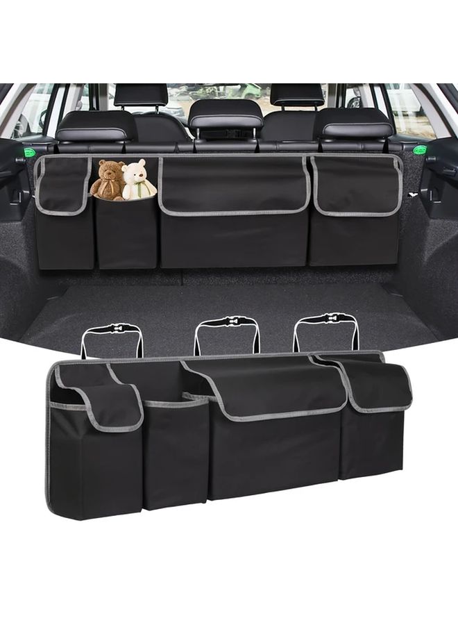 Black Oxford Fabric Car Trunk Organizer Bag With Zippered Pockets For SUV Vehicle Storage - Image 1
