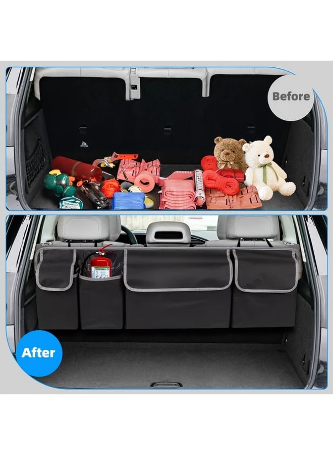 Black Oxford Fabric Car Trunk Organizer Bag With Zippered Pockets For SUV Vehicle Storage - Image 4
