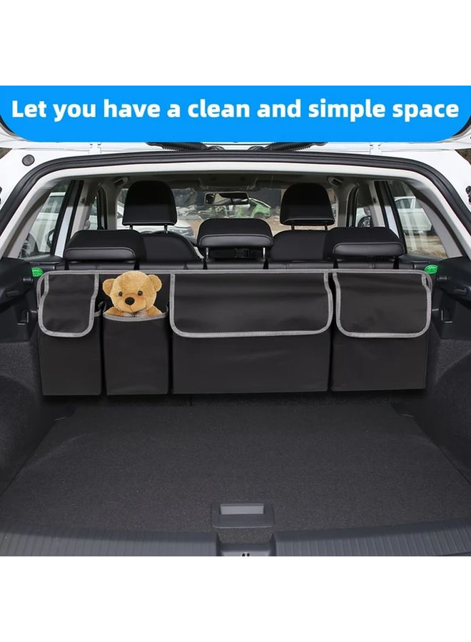 Black Oxford Fabric Car Trunk Organizer Bag With Zippered Pockets For SUV Vehicle Storage - Image 2