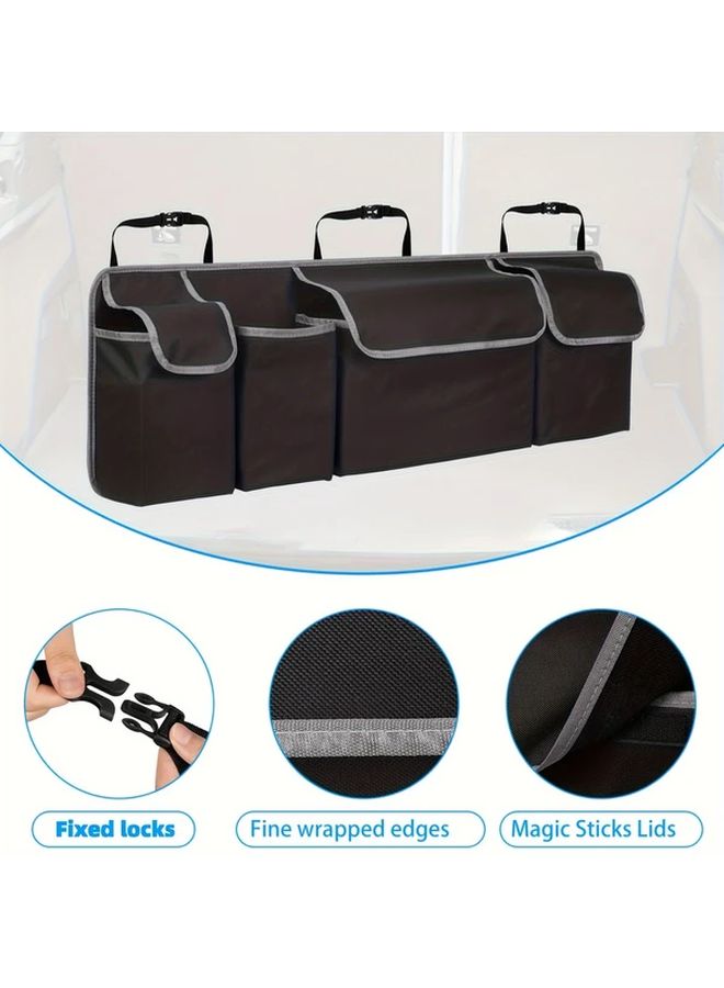Black Oxford Fabric Car Trunk Organizer Bag With Zippered Pockets For SUV Vehicle Storage - Image 5