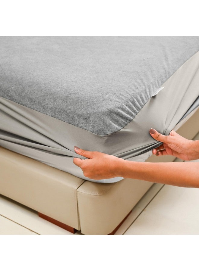MY ARMOR MY ARMOR Premium Ultra Soft Cotton Mattress Protector/Bed Protector | 100% Waterproof, Breathable, 2 Layer Protection | Washable, Hypoallergenic | Elastic Skirting | Grey, Twin XL [75" x 48"] - Image 1