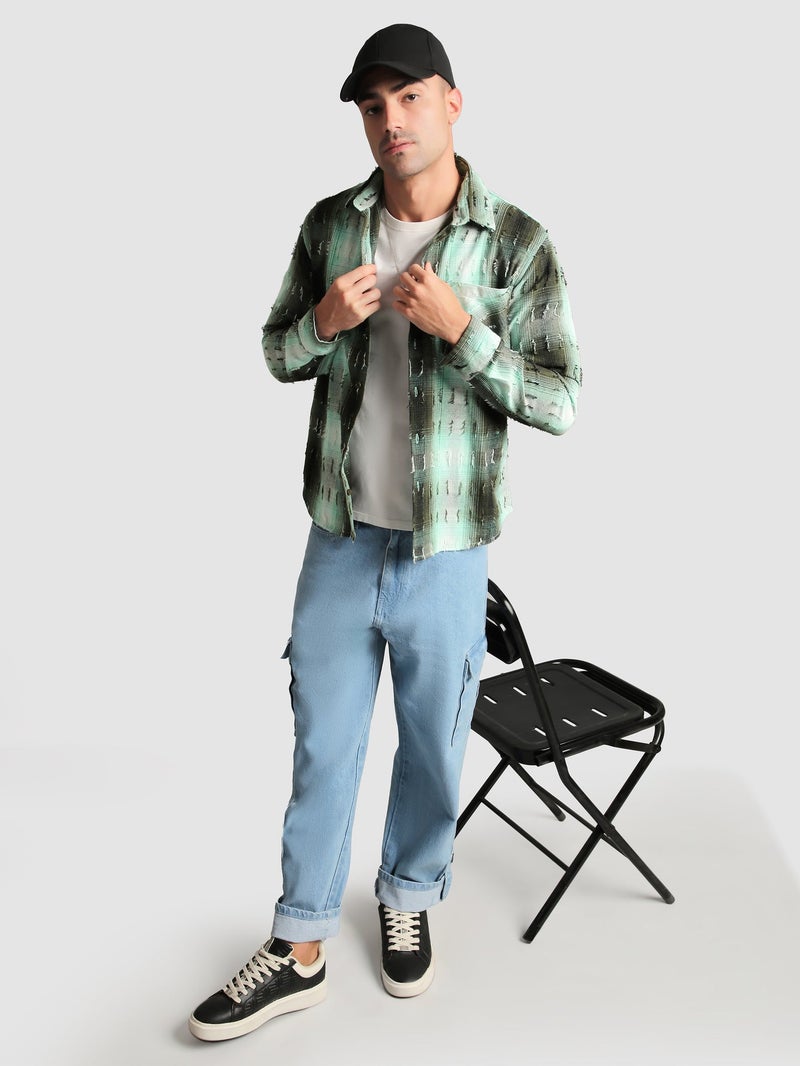 بيونغ قميص كاروهات أخضر ممزق - Image 2