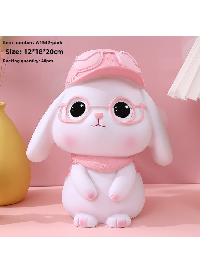 Creative Cute Large Rabbit Piggy Bank Enamel Storage Canister Girls Children's Day Gift Saving Jar Kawaii Bunny Money Pot-Color:1542 Backpack Rabbit-Pink - Image 1