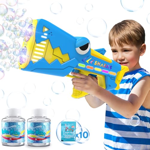 Britik Bubble Gun for Kids Ages 48 Shark Light Up Bubble Machine for Toddlers Rechargeable 2 Bubble Solution Outdoor Toy Party Birthday Gift for 3 4 5 6 7 8 Year Old - Image 1