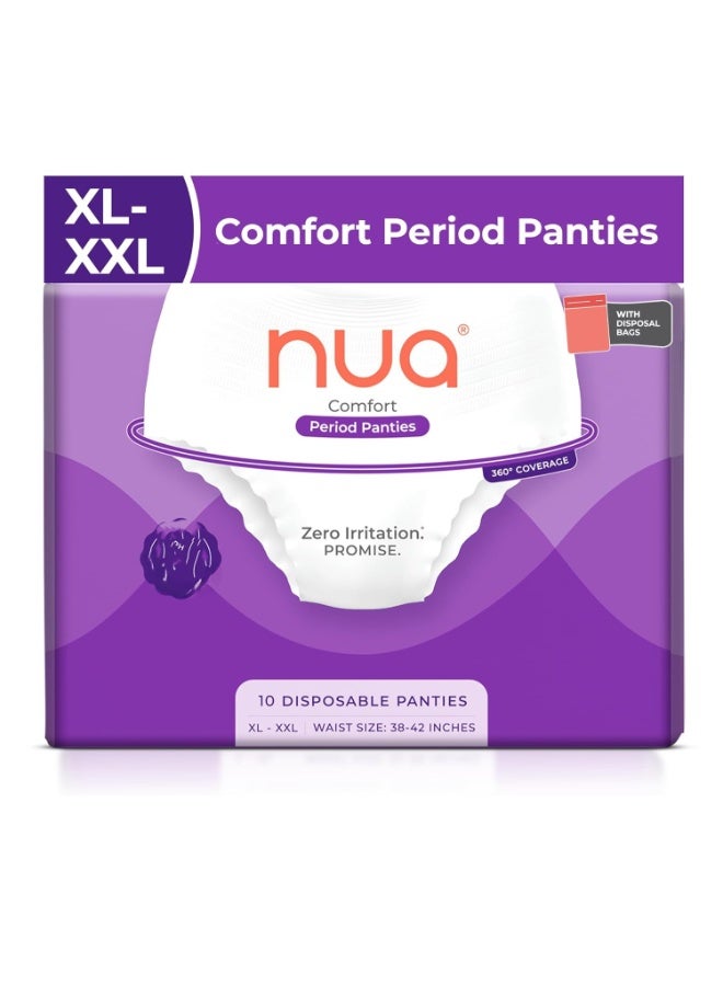 نوا سراويل الدورة الشهرية Nua Comfort للاستخدام مرة واحدة (مقاس XL-XXL) | عبوة من 10 سراويل | للاستخدام مرة واحدة | تغطية 360 درجة | لا تسبب تهيجًا | راحة مضاعفة 4 مرات | مناسبة للتدفق الغزير | لا تسبب طفحًا جلديًا | مانعة للتسرب | بدون خياطة | مختبرة من قبل أطباء الجلدية 100% - Image 1