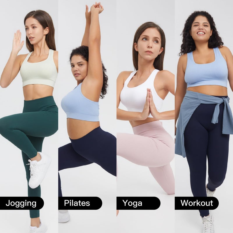 AMRIY Women's Seamless Ribbed Bra with Racerback Medium Support Activewear Sports Bra with Removable Pads, Wide Straps Comfort Fit for Everyday Yoga Green Blue, M - Image 5