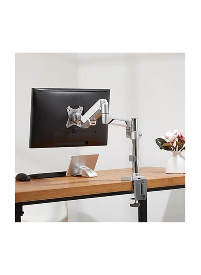 Gadgeton Premium Pole Mounted Single Monitor Arm, Stand And Mount For Gaming And Office Use 17” - 32” Up To 8 KG - Silver