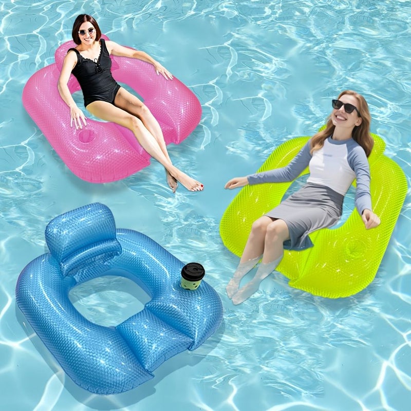 Blue Pearlescent Square Pool Floater with Cup Holder for Beach Pool Fun - Image 5