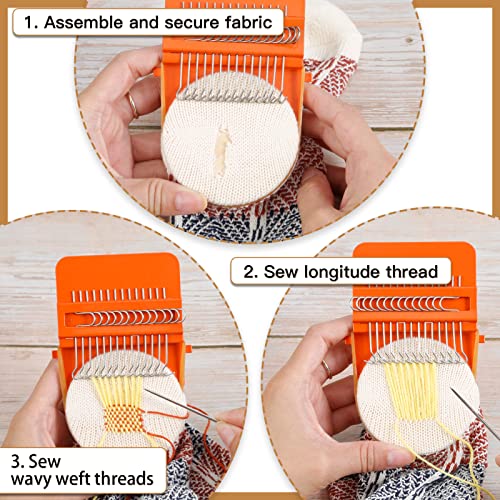Caydo Speedweve Darning Mini Loom Kits Machine with 50 Color Threads, Sock Darning Mushroom Egg, Complete Darning Kit for Beginners Quickly Mending Jeans Socks, DIY Artful Patterns, Repair Clothes - Image 4