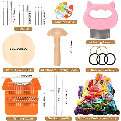 Caydo Speedweve Darning Mini Loom Kits Machine with 50 Color Threads, Sock Darning Mushroom Egg, Complete Darning Kit for Beginners Quickly Mending Jeans Socks, DIY Artful Patterns, Repair Clothes - Image 2