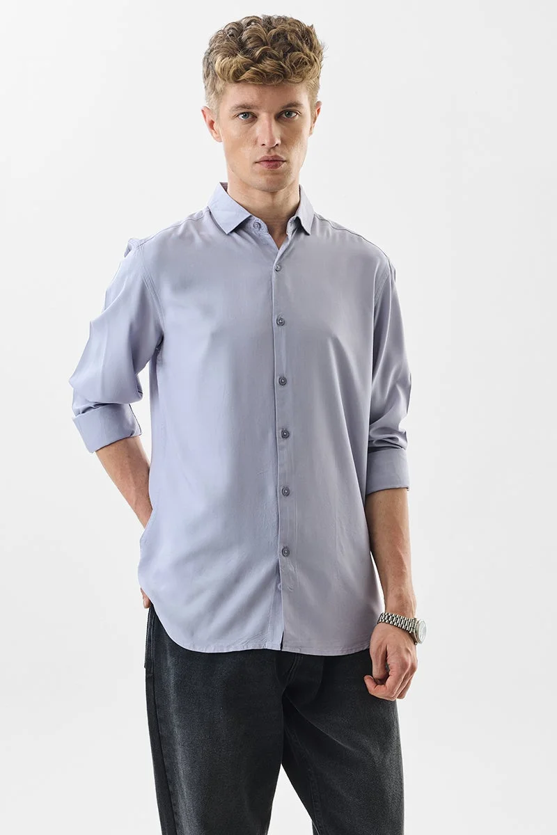 SNITCH Light Grey Solid Long Sleeve Slim Fit Shirt