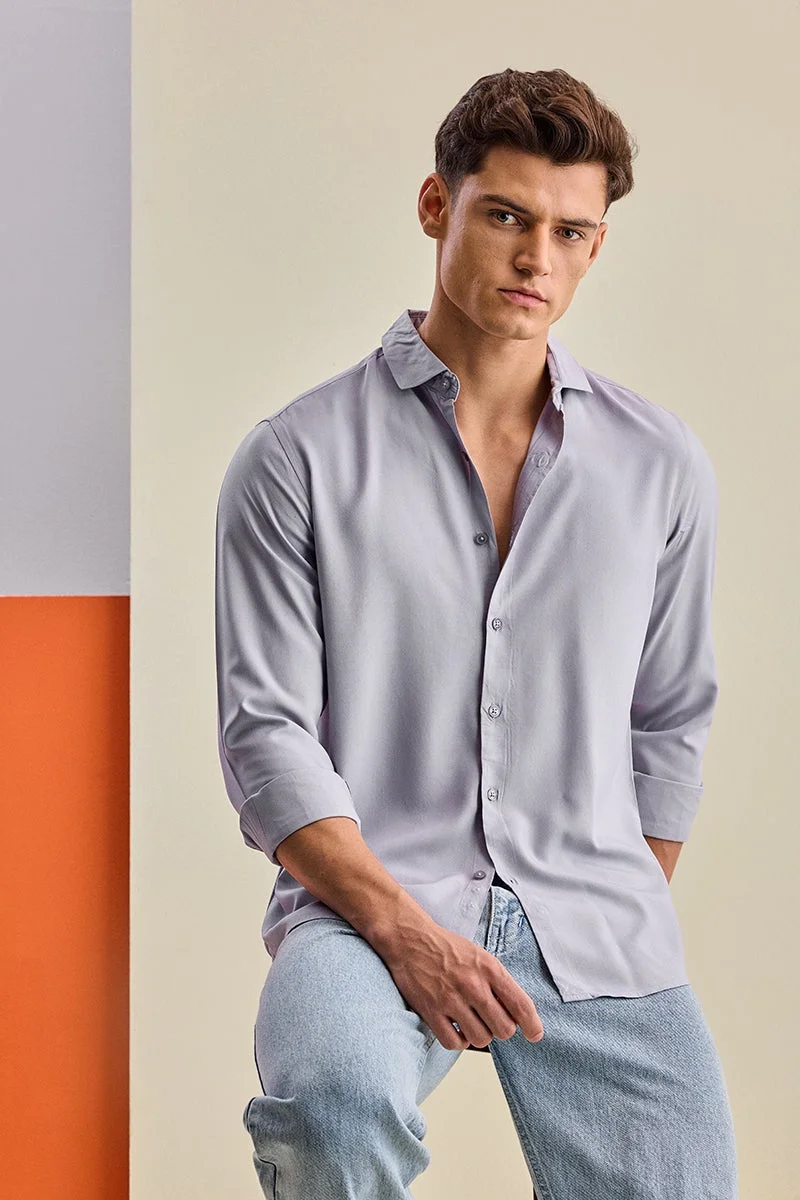 SNITCH Light Grey Solid Long Sleeve Slim Fit Shirt