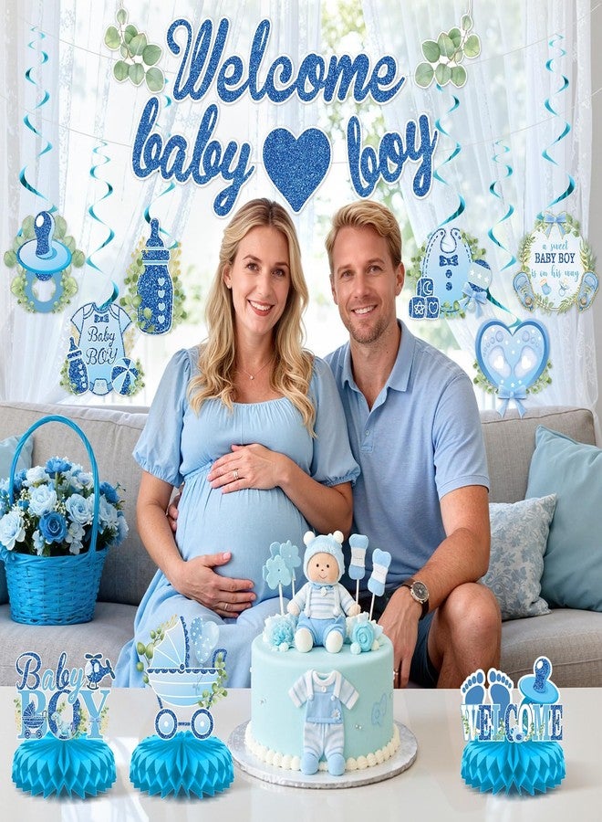 LUUFILx Welcome Baby Boy Baby Shower Decorations Welcome Baby Banner 6Hanging Swirls and 3 It's a Boy Baby Shower Centerpieces A Sweet Baby Boy is on His Way Gender Reveal Decorations for Boy Birthday Supplies - Image 2