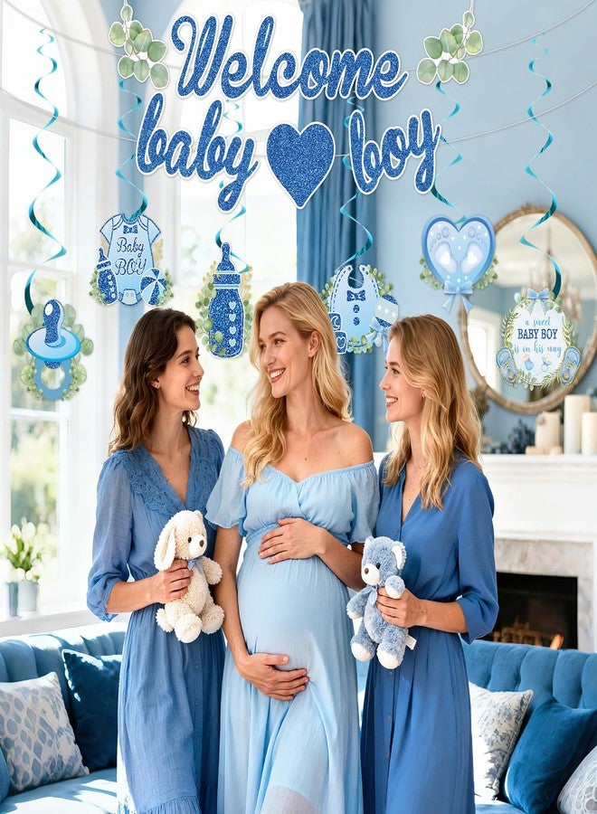 LUUFILx Welcome Baby Boy Baby Shower Decorations Welcome Baby Banner 6Hanging Swirls and 3 It's a Boy Baby Shower Centerpieces A Sweet Baby Boy is on His Way Gender Reveal Decorations for Boy Birthday Supplies - Image 4