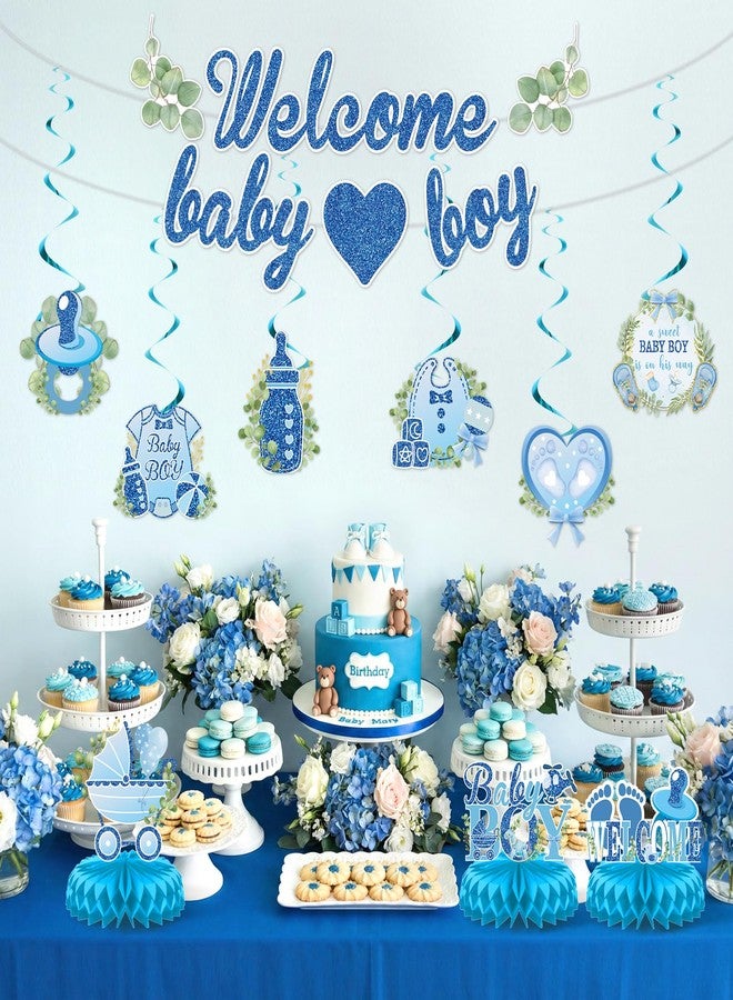 LUUFILx Welcome Baby Boy Baby Shower Decorations Welcome Baby Banner 6Hanging Swirls and 3 It's a Boy Baby Shower Centerpieces A Sweet Baby Boy is on His Way Gender Reveal Decorations for Boy Birthday Supplies - Image 3
