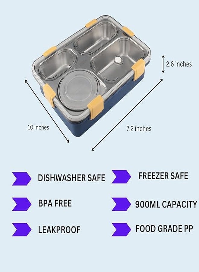 IQS Enterprise Lunch Box for Adults 4 Compartment Insulated Stainless Steel with Spoon & Fork Tiffin Box for Girls, Boys, School, Office Men & Women (Multicolor) - Image 3