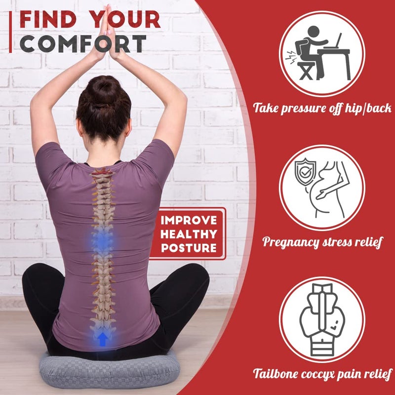 Vinban Stuffed Donut Pillow Seat Cushion | for Tailbone and Coccyx Pain, Hemorrhoids, Bed Sores, Pregnancy, Prostate, Surgery Recovery, Sitting Pressure Relief, for Home, Office and Car (Grey) - Image 4