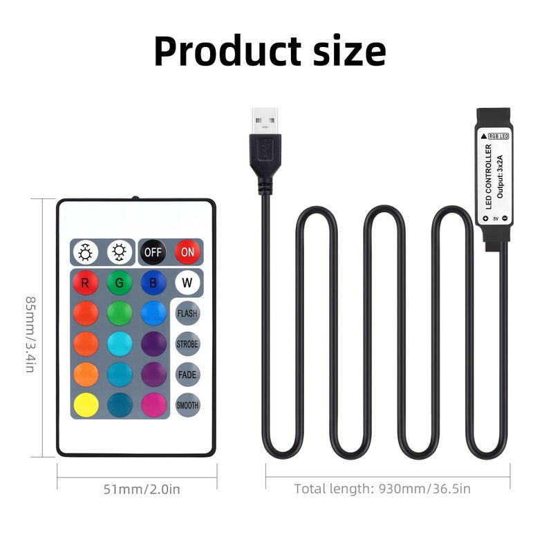 RGBZONE 5V USB RGB LED Controller, IR Wireless Remote Control, 1M(3.3FT) 4-PIN LED Controller, 5V 5050 2835 5630 LED Strip Lights - Image 2