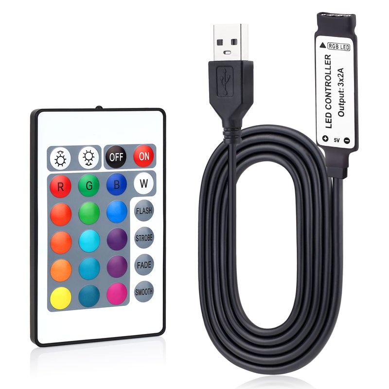 RGBZONE 5V USB RGB LED Controller, IR Wireless Remote Control, 1M(3.3FT) 4-PIN LED Controller, 5V 5050 2835 5630 LED Strip Lights - Image 1