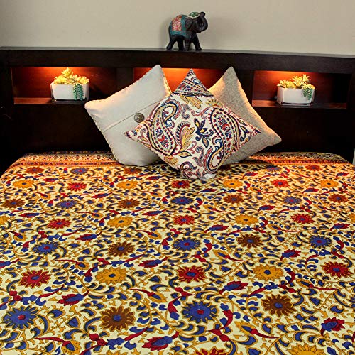 India Arts Bedspread Cotton Sunflower Print, Yellow, Approx 106" x 106" - Image 2
