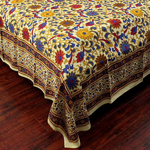 India Arts Bedspread Cotton Sunflower Print, Yellow, Approx 106" x 106" - Image 3