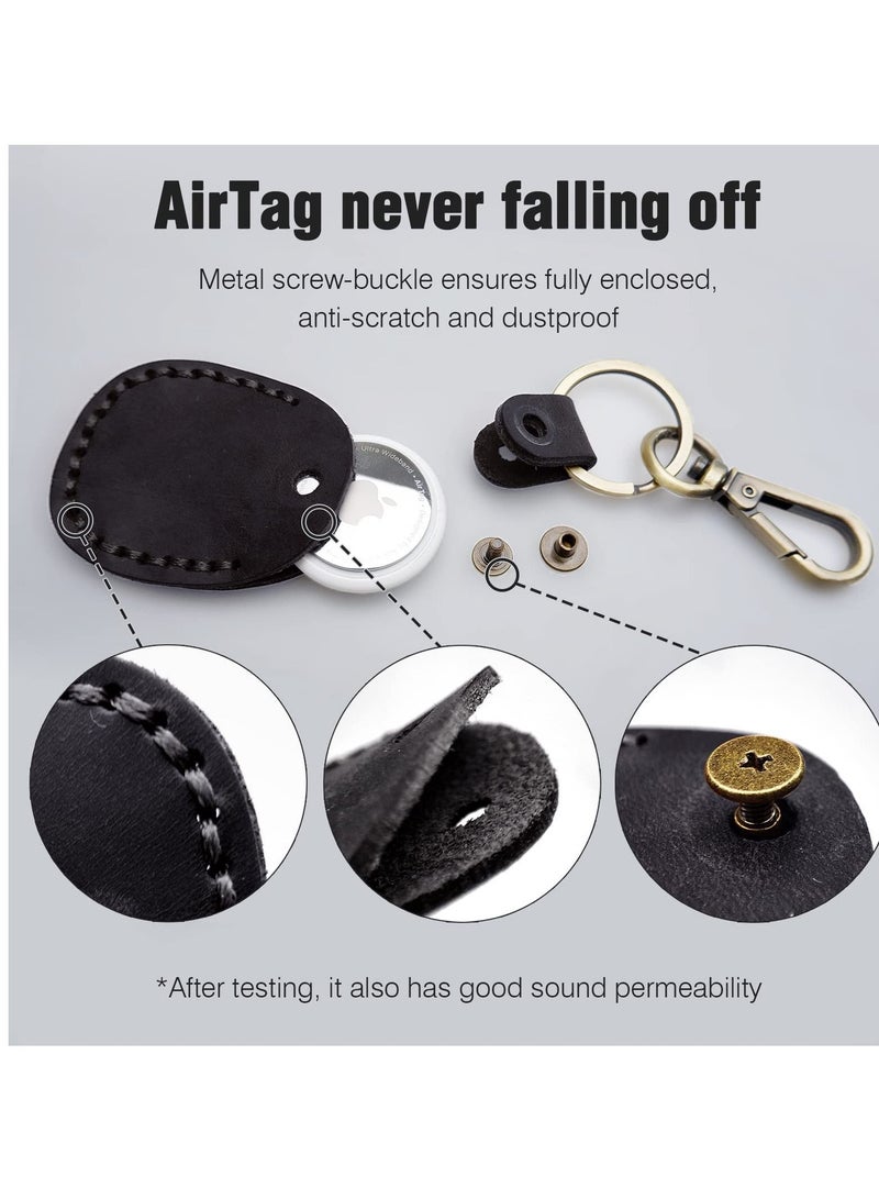 Excefore Airtag Leather Case Cover Portable Handmade Genuine Leather AirTag Tracker Holder with Keychain Protective Case Cover Compatible for AirTag 2021  - Image 4