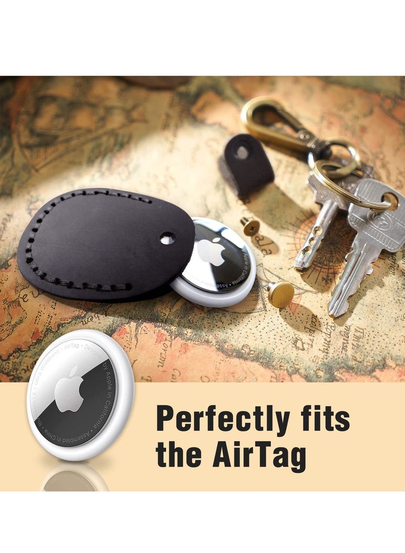 Excefore Airtag Leather Case Cover Portable Handmade Genuine Leather AirTag Tracker Holder with Keychain Protective Case Cover Compatible for AirTag 2021  - Image 3